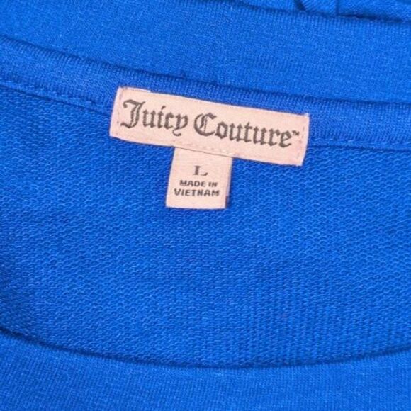 Juicy Couture Sweater L Women's Blue Spell Out Raw Hem Long Sleeve Pullover - Picture 7 of 8